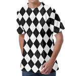 White And Black Argyle Pattern Print Men's Velvet T-Shirt