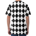 White And Black Argyle Pattern Print Men's Velvet T-Shirt