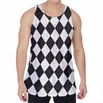 White And Black Argyle Pattern Print Men's Velvet Tank Top