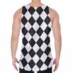 White And Black Argyle Pattern Print Men's Velvet Tank Top