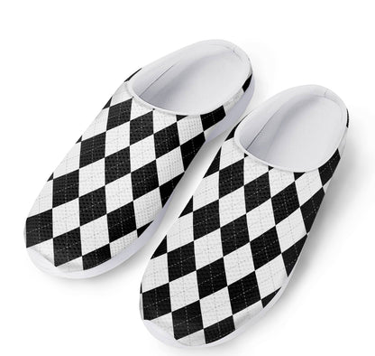 White And Black Argyle Pattern Print Mesh Casual Shoes