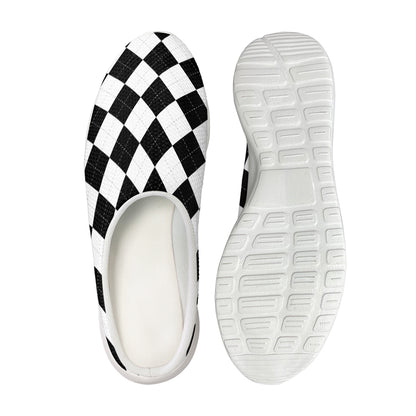 White And Black Argyle Pattern Print Mesh Casual Shoes