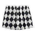 White And Black Argyle Pattern Print Mesh Shorts
