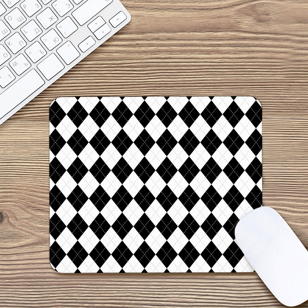 White And Black Argyle Pattern Print Mouse Pad