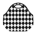 White And Black Argyle Pattern Print Neoprene Lunch Bag