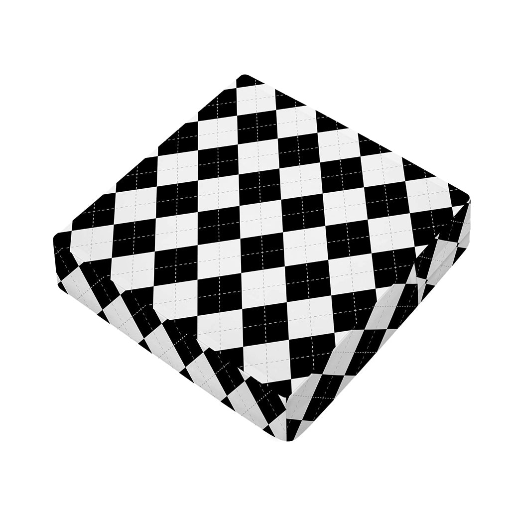 White And Black Argyle Pattern Print Outdoor Seat Cushion Cover