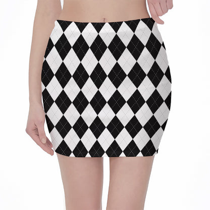 White And Black Argyle Pattern Print Pencil Mini Skirt
