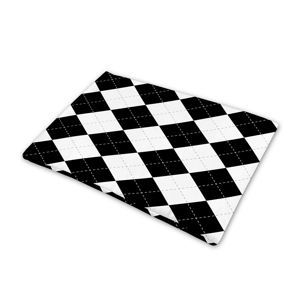 White And Black Argyle Pattern Print Pet Cooling Mat Cover
