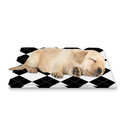 White And Black Argyle Pattern Print Pet Cooling Mat Cover