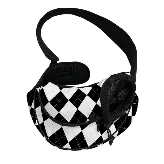 White And Black Argyle Pattern Print Pet Sling Carrier