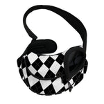 White And Black Argyle Pattern Print Pet Sling Carrier