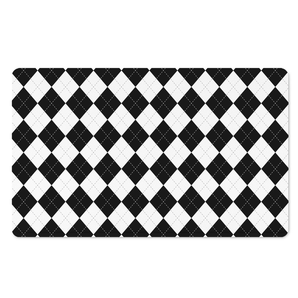 White And Black Argyle Pattern Print Polyester Doormat