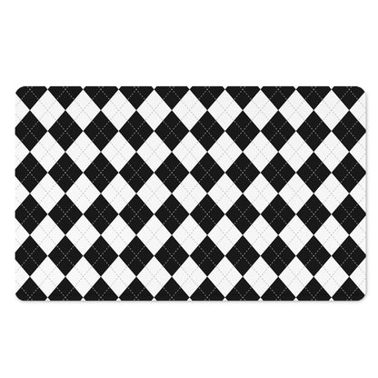 White And Black Argyle Pattern Print Polyester Doormat