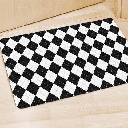 White And Black Argyle Pattern Print Polyester Doormat