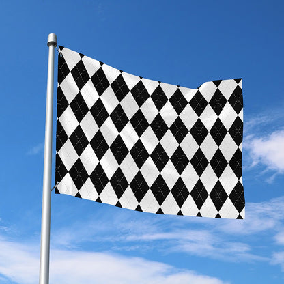 White And Black Argyle Pattern Print Polyester Flag
