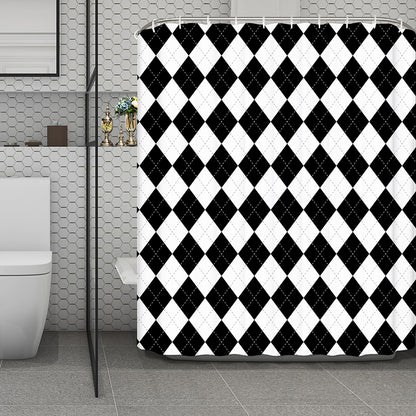 White And Black Argyle Pattern Print Polyester Shower Curtain