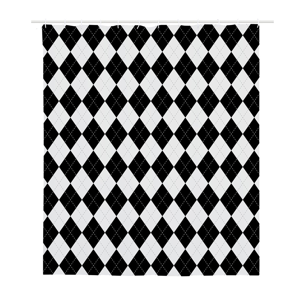 White And Black Argyle Pattern Print Polyester Shower Curtain