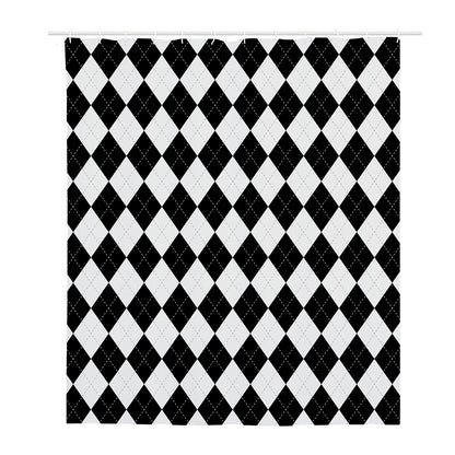 White And Black Argyle Pattern Print Polyester Shower Curtain