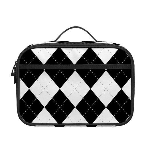 White And Black Argyle Pattern Print Portable Lunch Bag