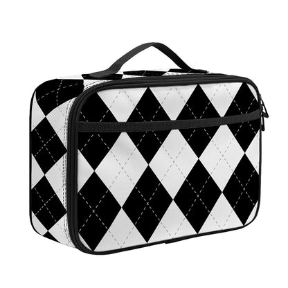White And Black Argyle Pattern Print Portable Lunch Bag