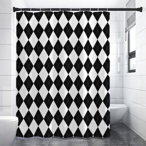 White And Black Argyle Pattern Print Premium Shower Curtain