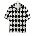 White And Black Argyle Pattern Print Rayon Hawaiian Shirt