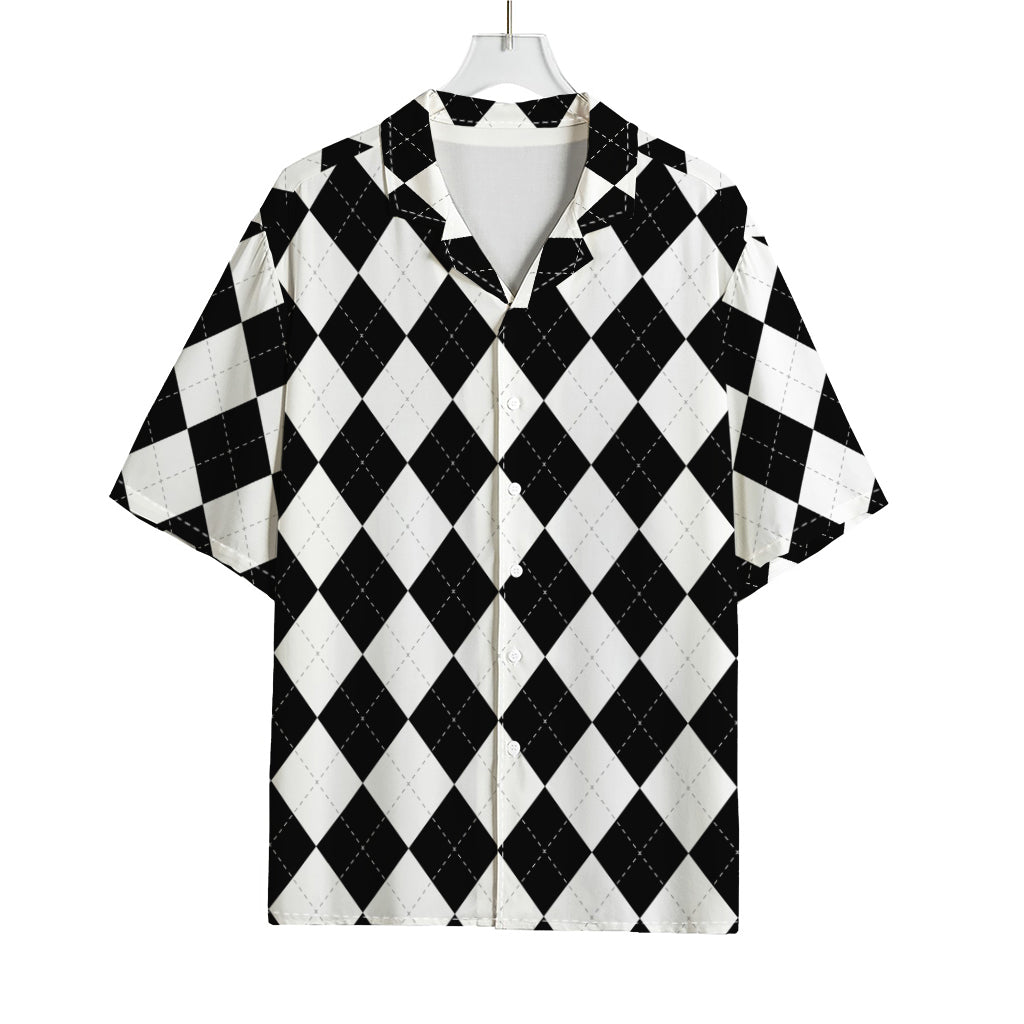 White And Black Argyle Pattern Print Rayon Hawaiian Shirt