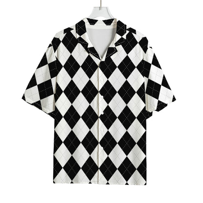 White And Black Argyle Pattern Print Rayon Hawaiian Shirt