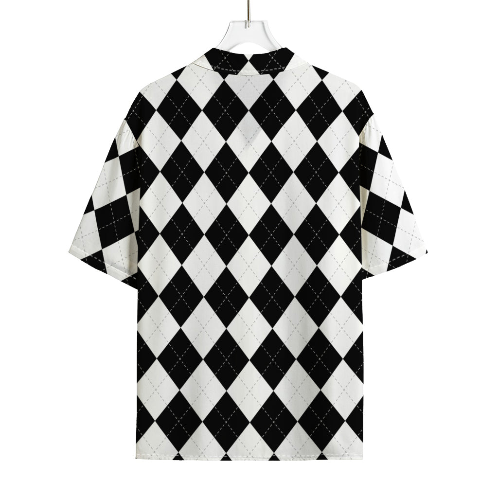 White And Black Argyle Pattern Print Rayon Hawaiian Shirt