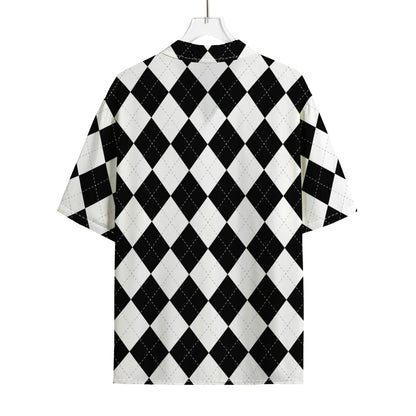 White And Black Argyle Pattern Print Rayon Hawaiian Shirt