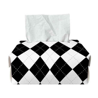 White And Black Argyle Pattern Print Rectangle Tissue Box Cover