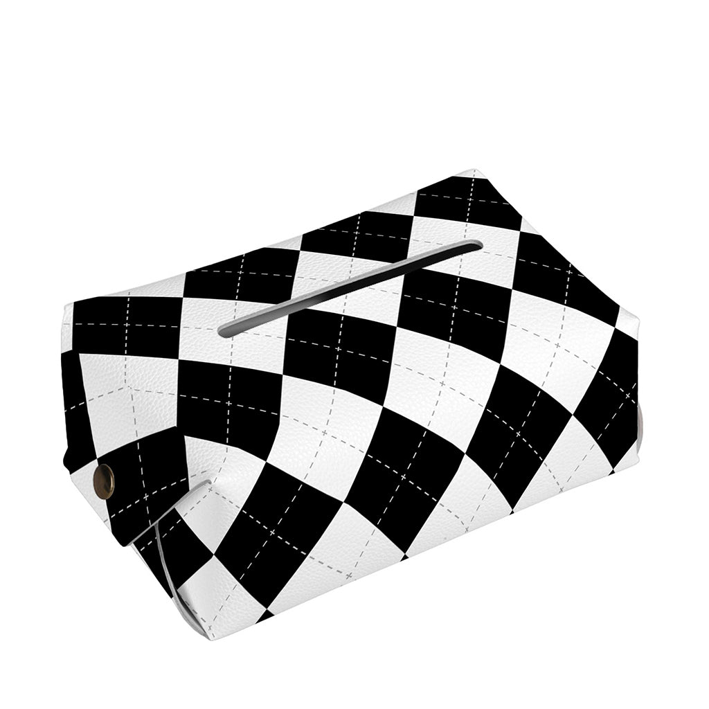 White And Black Argyle Pattern Print Rectangle Tissue Box Cover