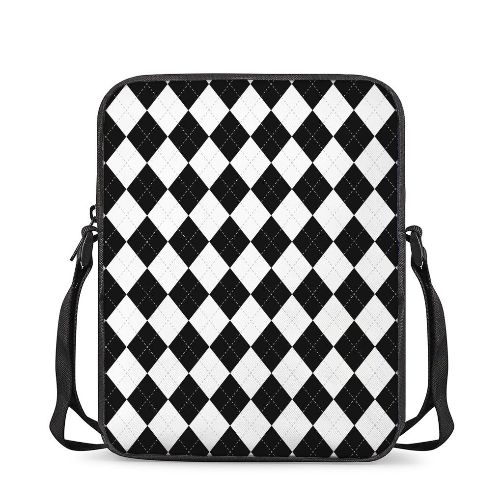 White And Black Argyle Pattern Print Rectangular Crossbody Bag