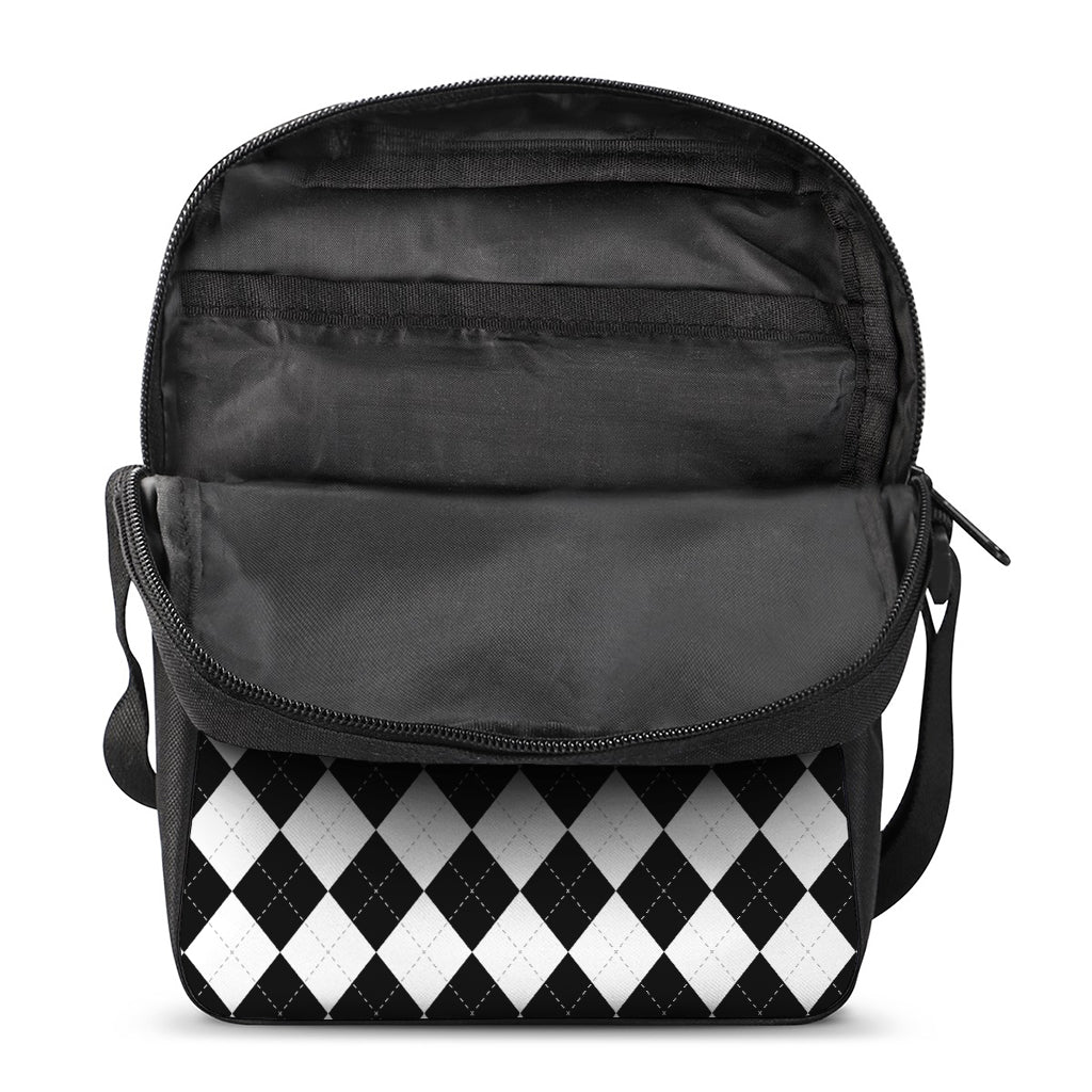 White And Black Argyle Pattern Print Rectangular Crossbody Bag