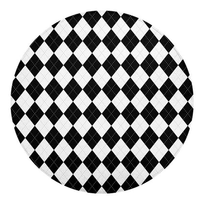 White And Black Argyle Pattern Print Round Blanket