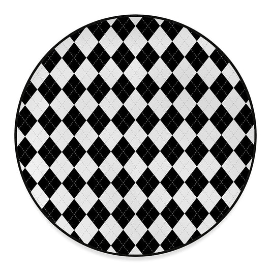 White And Black Argyle Pattern Print Round Floor Mat