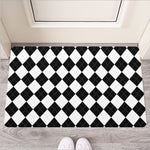 White And Black Argyle Pattern Print Rubber Doormat