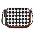 White And Black Argyle Pattern Print Saddle Bag