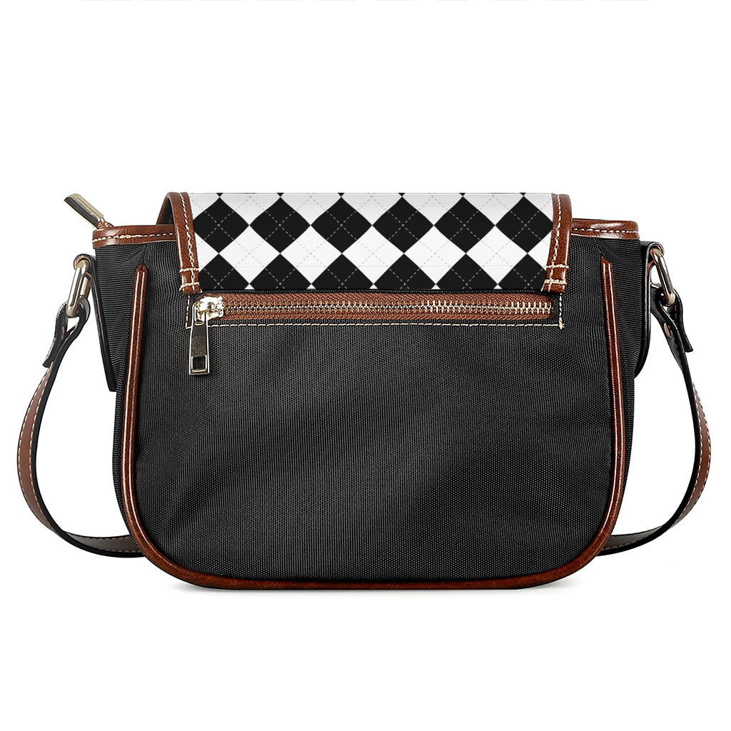 White And Black Argyle Pattern Print Saddle Bag
