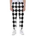 White And Black Argyle Pattern Print Joggers