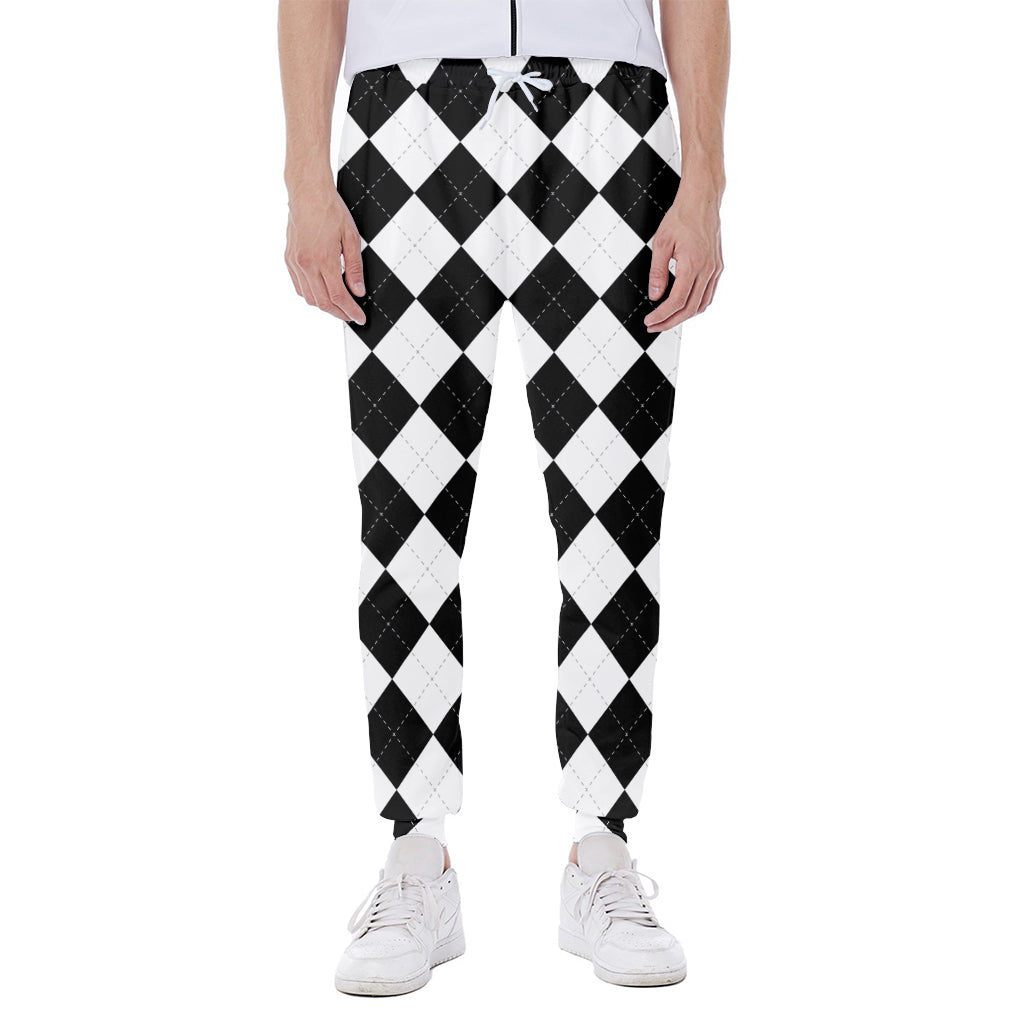 White And Black Argyle Pattern Print Scuba Joggers