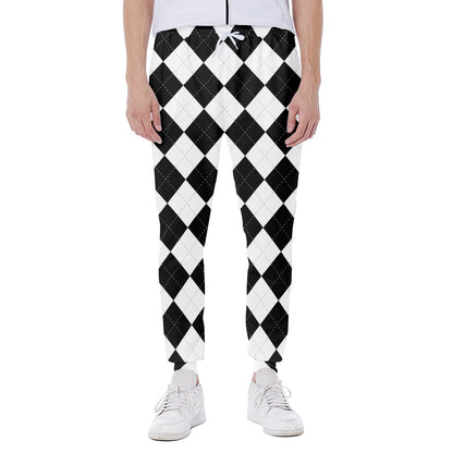White And Black Argyle Pattern Print Scuba Joggers