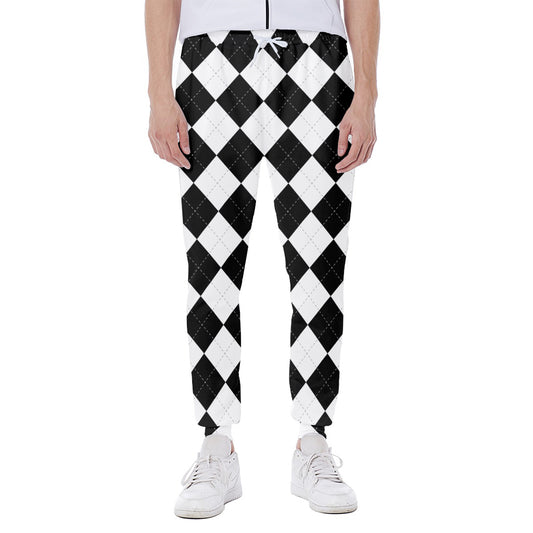 White And Black Argyle Pattern Print Scuba Joggers