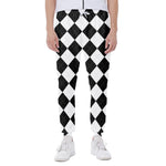 White And Black Argyle Pattern Print Scuba Joggers