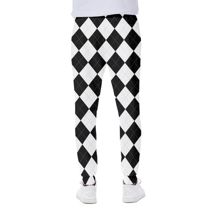 White And Black Argyle Pattern Print Scuba Joggers
