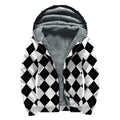 White And Black Argyle Pattern Print Sherpa Lined Zip Up Hoodie