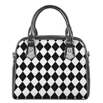 White And Black Argyle Pattern Print Shoulder Handbag
