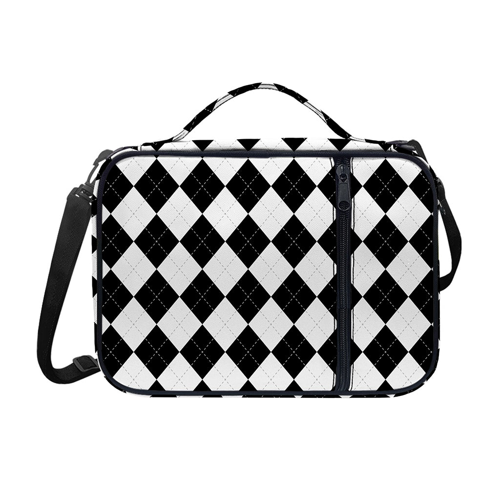 White And Black Argyle Pattern Print Shoulder Strap Bible Bag