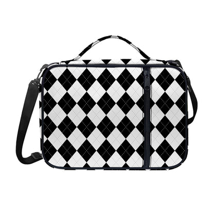 White And Black Argyle Pattern Print Shoulder Strap Bible Bag