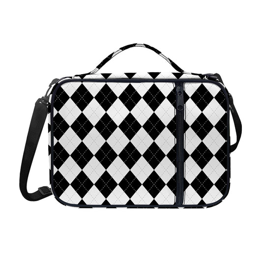 White And Black Argyle Pattern Print Shoulder Strap Bible Bag